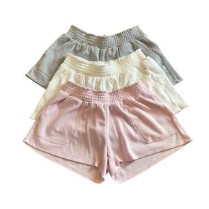 Aeropostale Women's Mid-Rise Waffle Shorts - Pink, White, Gray Trio